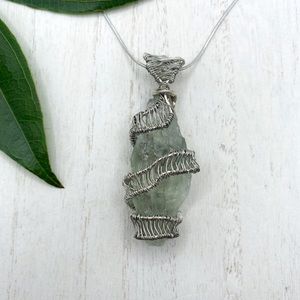 Raw Green Amethyst Crystal Necklace (Prasiolite) - Wire Wrap Handmade 💫